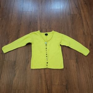 PURE HANDKNIT SWEATER IN YELLOW WITH FAUX COCONUT AND SHELL BUTTONS